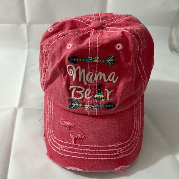 KBETHOS-Vintage Style‎ Pink Distressed Adjustable Baseball Cap Hat Mama Bear - Picture 1 of 8